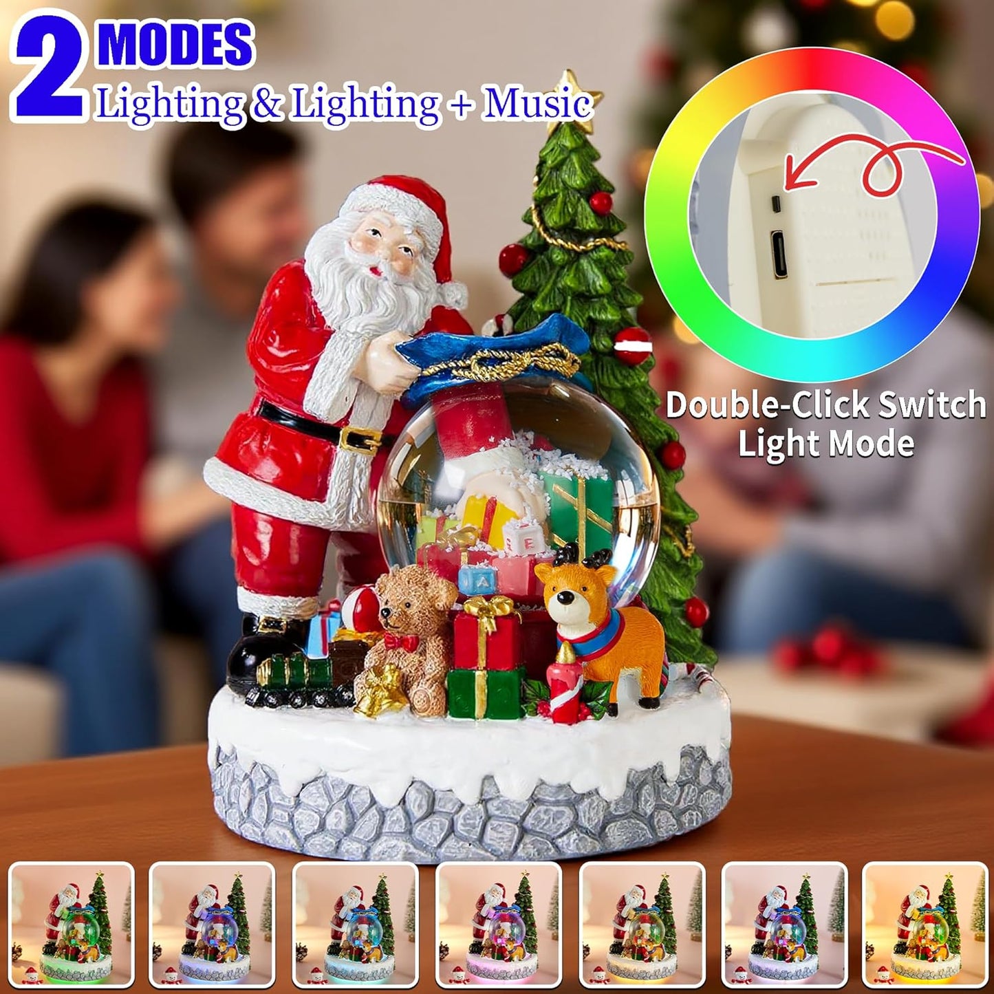 Musical Christmas Snow Globe Lantern with Colorful Lights & Snowfall - USB or Battery Operated - Indoor Holiday Decor for Christmas, Thanksgiving - Gift for Kids, Family, Colleagues