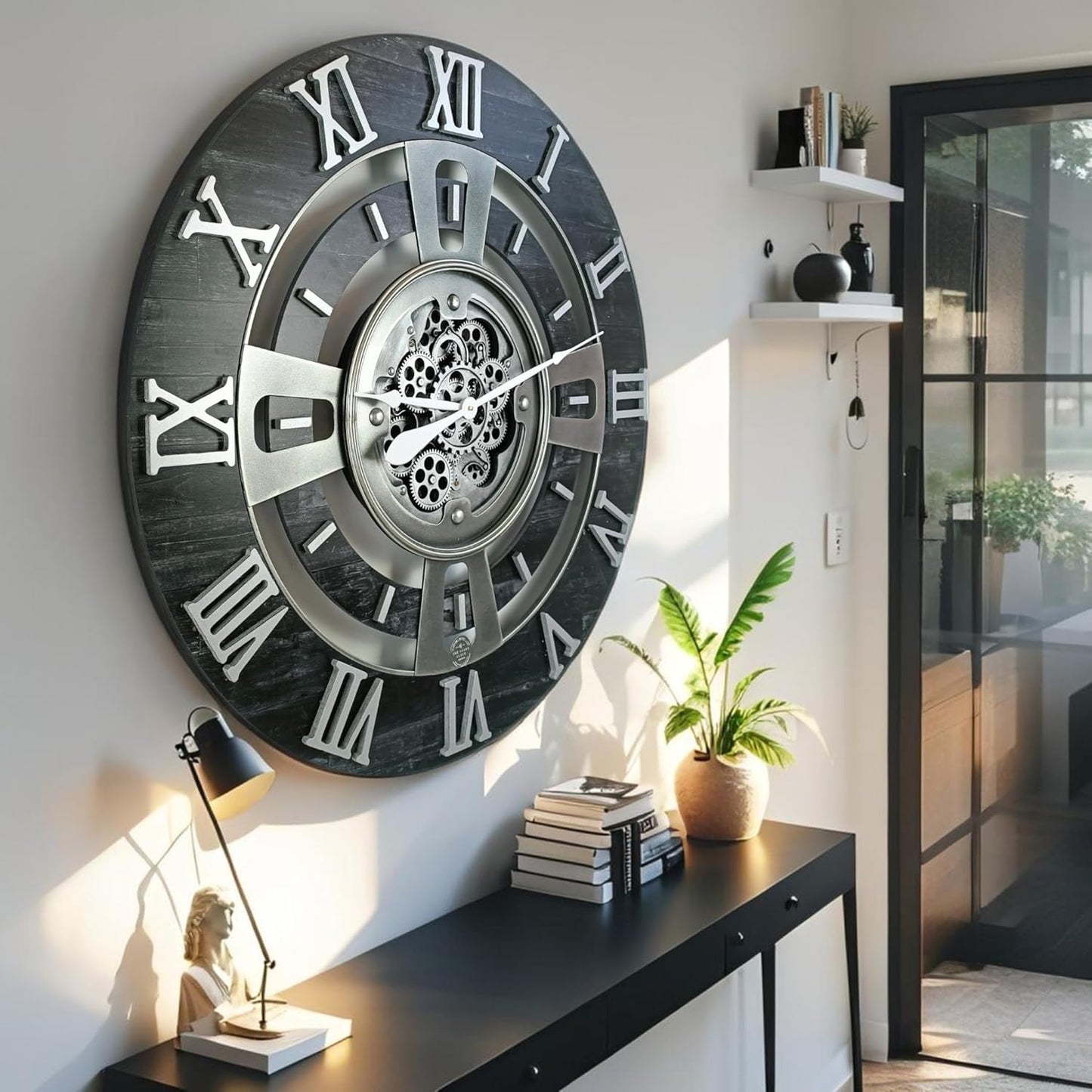 The Gears Clock Real Moving Gear Wall Clock England Line (Vintage Black, 24 inches (60 cm))