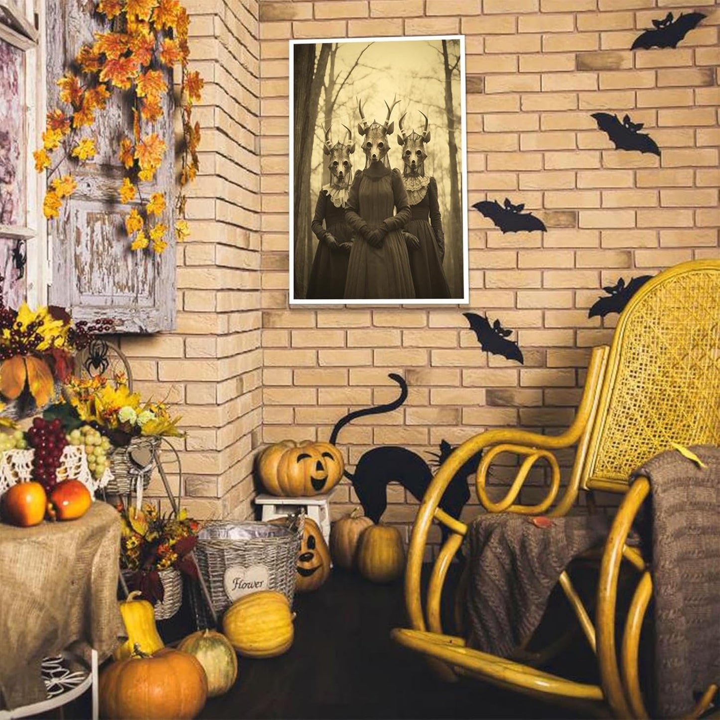 Vintage Horror Skeleton Spooky Three Skull In Occult Forest Posters Canvas Wall Art Poster Gothic Dark Academia Decor Creepy Print Retro Halloween Wall Decor 16X24inch Unframed