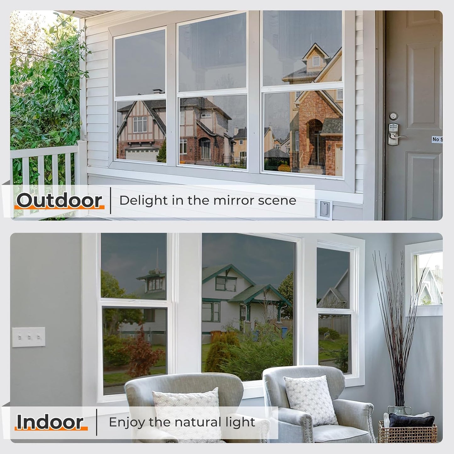 DOWELL Window Privacy Film, One Way Window Tint for Home, Static Cling Anti UV Sun Blocking Reflective Mirror Film, Heat Control See Out Not in Glass Tinting, Black Silver, 35.4" x 157.5"