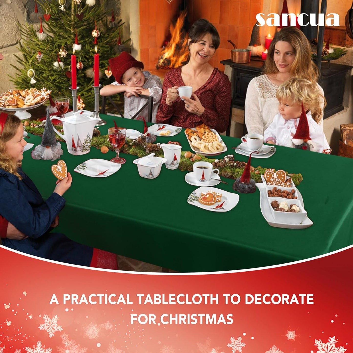 sancua Rectangle Tablecloth - 54 x 108 Inch - Stain and Wrinkle Resistant Washable Polyester Table Cloth, Decorative Fabric Table Cover for Dining Tables, Buffet Parties and Christmas, Hunter Green