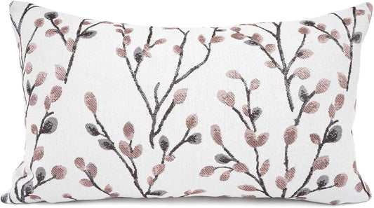 YOUR SMILE Classical Embroidery Jacquard Farmhouse Oblong Rectangle Chenille Red Leaf Decorative Throw Pillow Case,12x20 inch