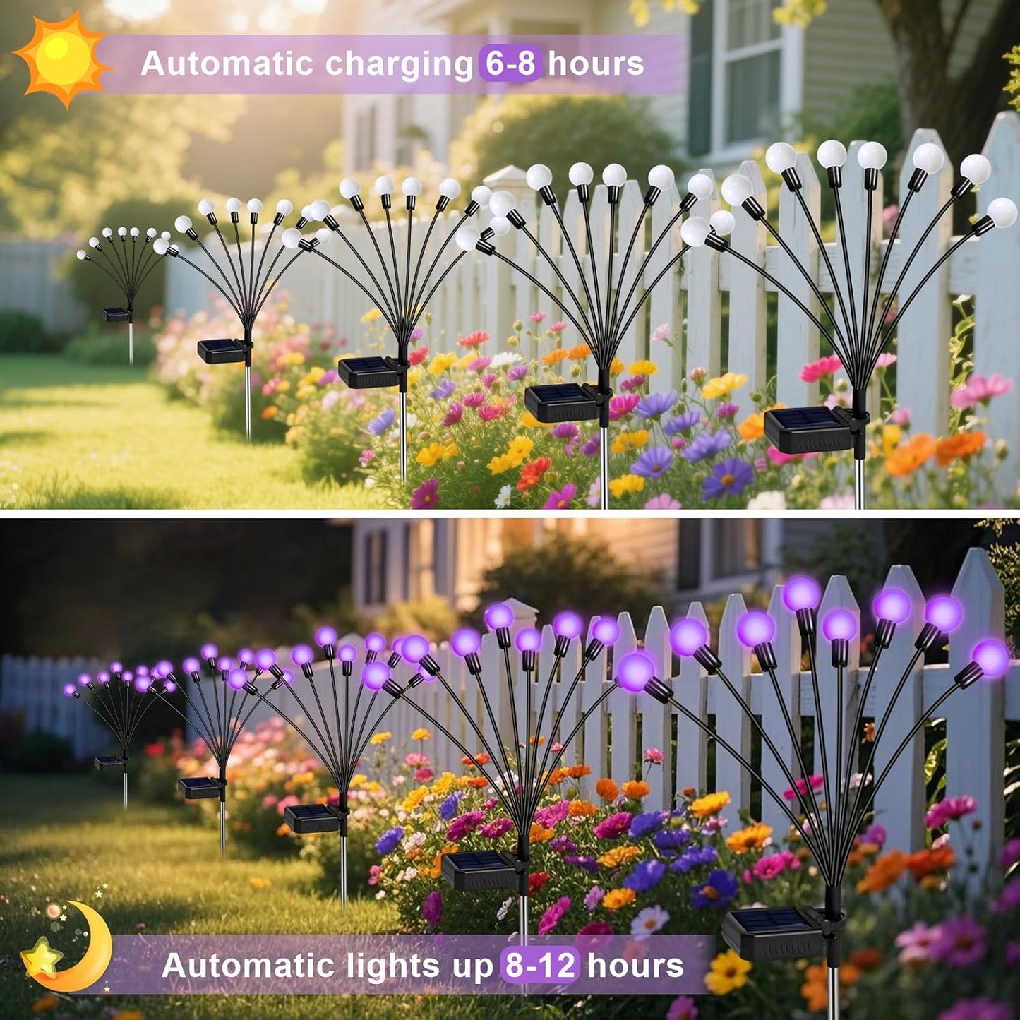 Solar Garden Lights Outdoor, 4 Pack Firefly Swaying Lights Purple, Waterproof 4 Pack 24 Heads Garden Decor for Yard Patio Pathway Lawn, Gardening Gifts for Women Christmas Decoration