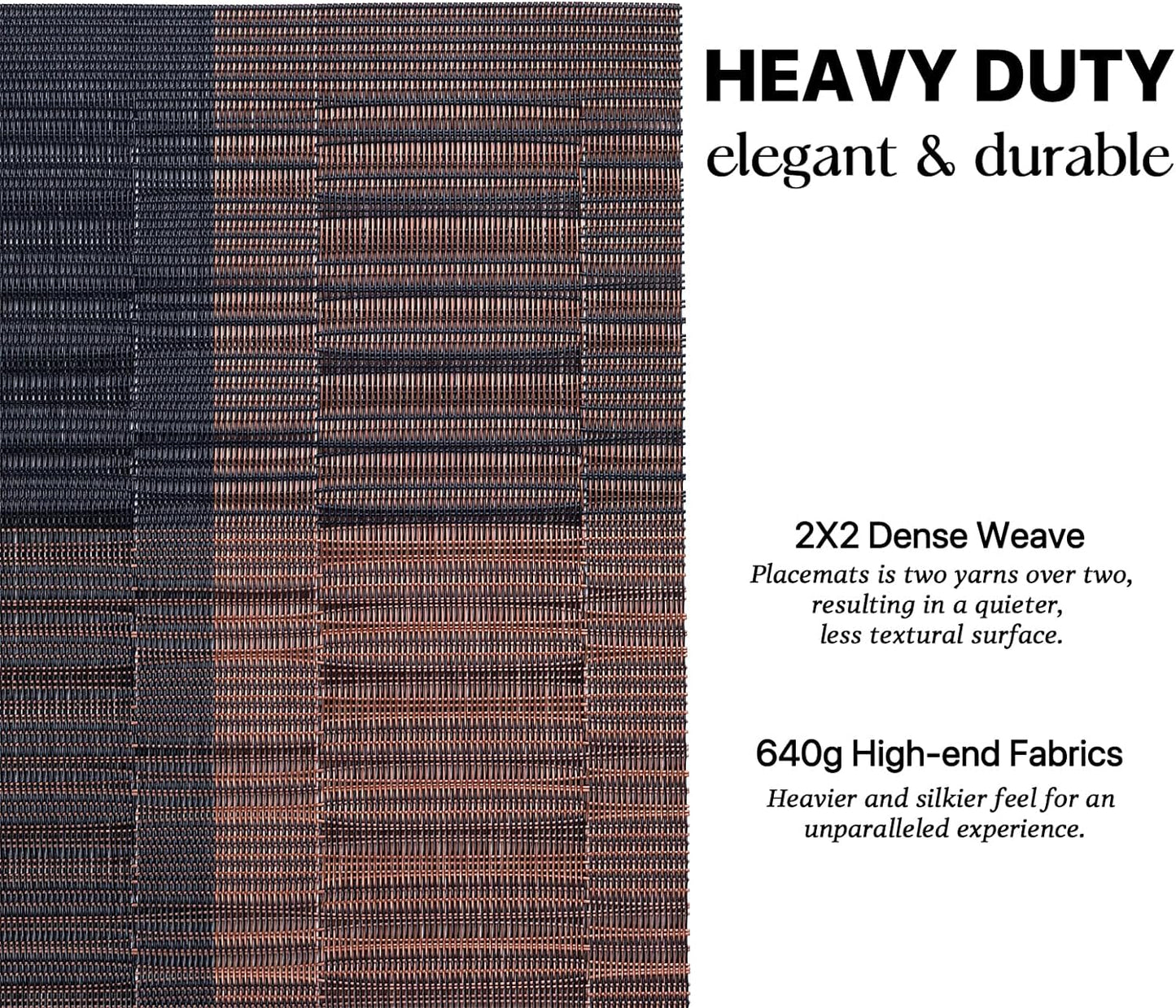 LEXMORE Placemats Set of 6 Vinyl/Plastic Woven Place Mats for Kitchen Table Indoor/Outdoor Washable Placemat Wipeable Dining Table Mats(Ombre Brown Black)