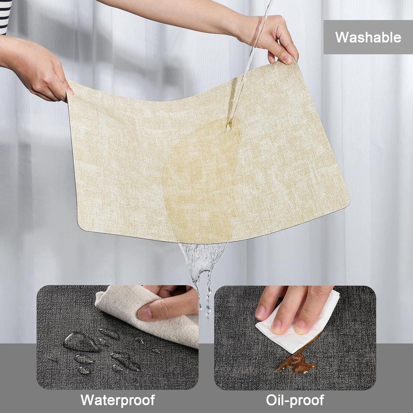 Myir JUN Dual Sided Faux Leather Placemats Set of 6 Indoor/Outdoor Square Non-Slip Washable Table Mats (Gray Cream-White)