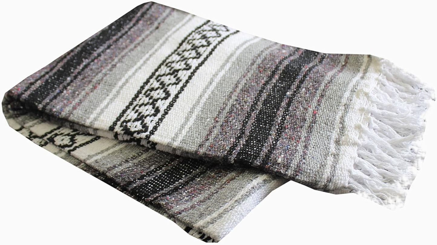 Del Mex Classic Mexican Blanket, Large Authentic Woven Falsa Throw (70"x50"), Artisan Southwest Décor for Beach, Yoga, Outdoors (Gray)