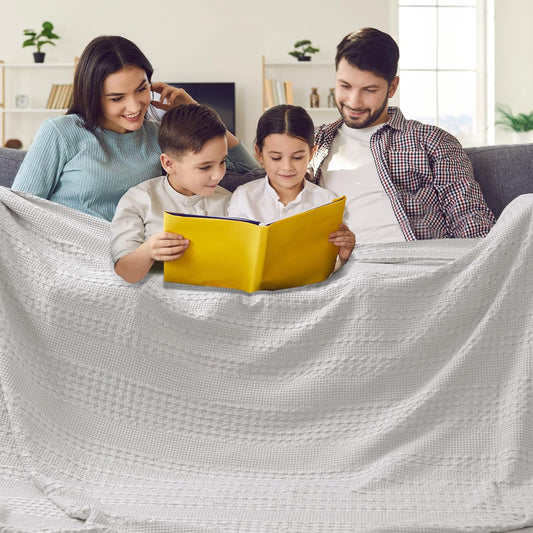 PHF 100% Cotton Waffle Blanket Oversized King 120"x120", Lightweight Breathable Extra Large 10'x10' Summer Blankets for Bed, Giant Big Luxury Aesthetic Woven Bedding for Home Decor, Light Grey
