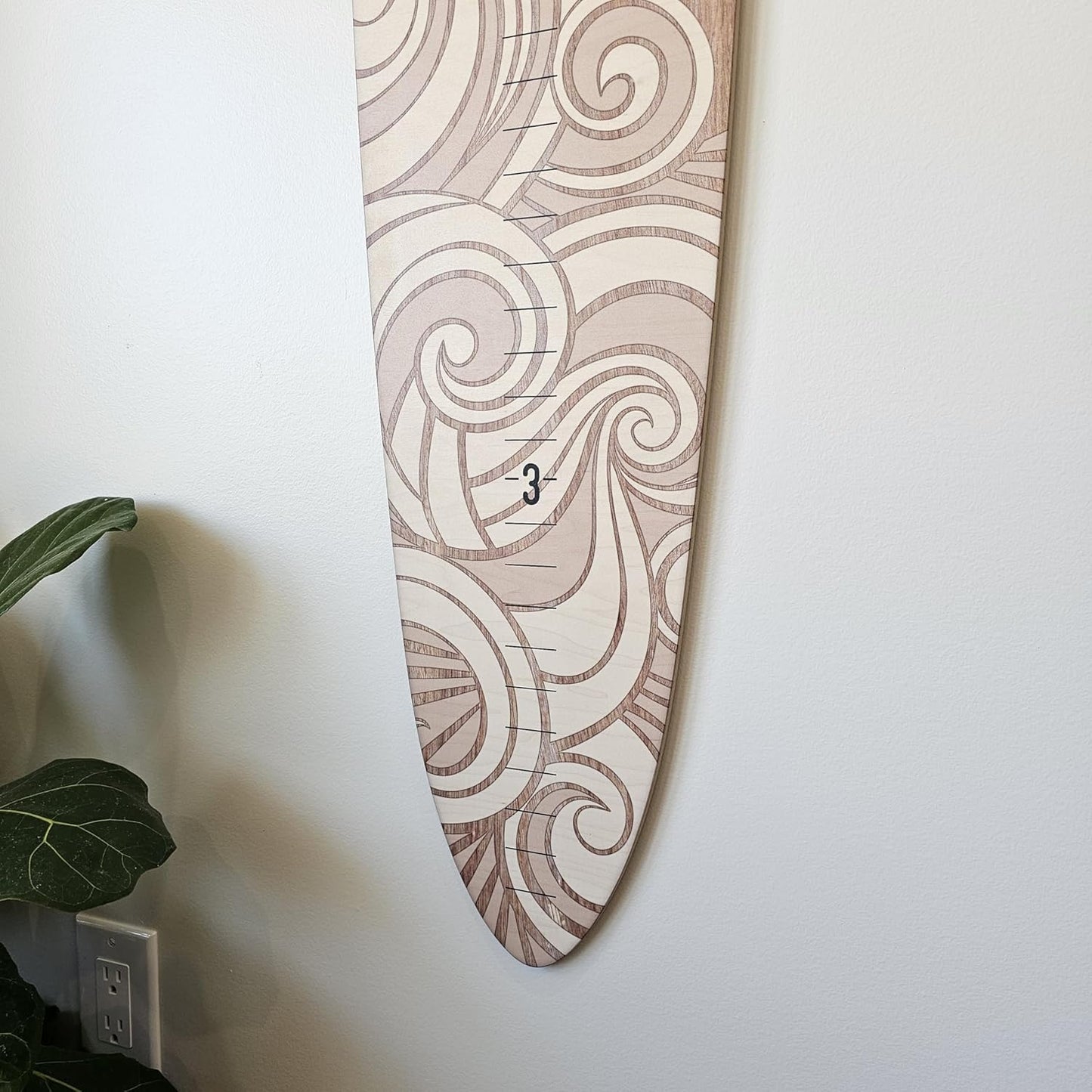 Wooden Surfboard Wall Decor Growth Chart - Surf Board Decor for Kids Room, Wooden Growth Chart for Wall, Surfboard Wall Art, Surfboards for Decoration - White Wave (9.5""x 45"")