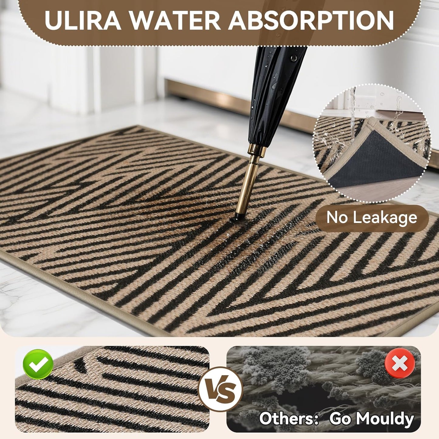 Front Door Mat Outside Entrance, Non Slip Rubber Backing, Trap Dirt and Moisture, Easy Clean Low Profile Welcome Floor Mats for Patio Porch Indoor Outdoor Entry Mat, 31x47 Inch, Brown