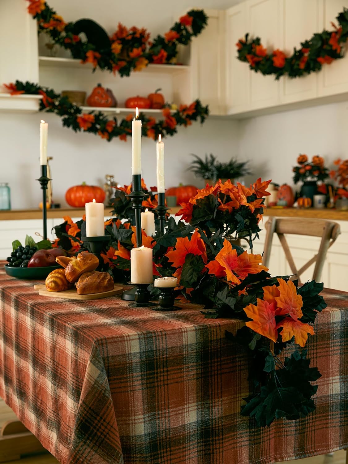 Party Joy 6PCS Premium Artificial Fall Garland - 5.6Ft Autumn Maple Leaf Vines for Thanksgiving & Halloween Decor, Door Hanging, Table Centerpiece, Fireplace Mantel