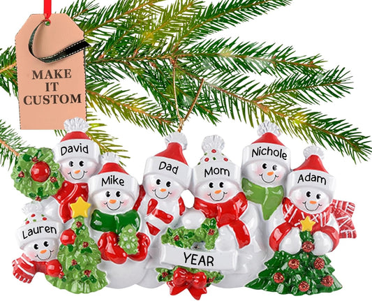 Personalized Family of 7 Ornament 2025 | Free 24h Customization | Laser Engraved Snowman Christmas Ornaments for Tree | Custom Gift Wrapped Festive Holiday Keepsake for Seven Persons