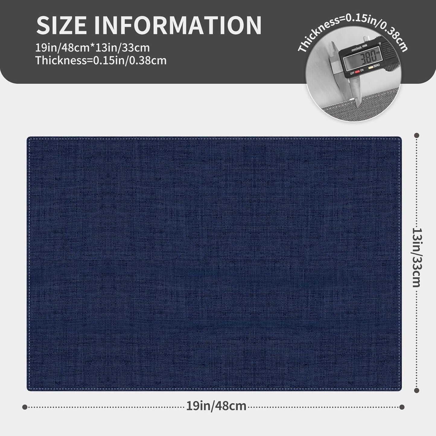 Cloth Placemats, Set of 6 Heat-Resistant Cotton Linen Blend Double Layered Machine Washable Place Mats, Wrinkle Free Thick Fabric Dining Table Mats for Indoors & Outdoors (Navy Blue, 6)