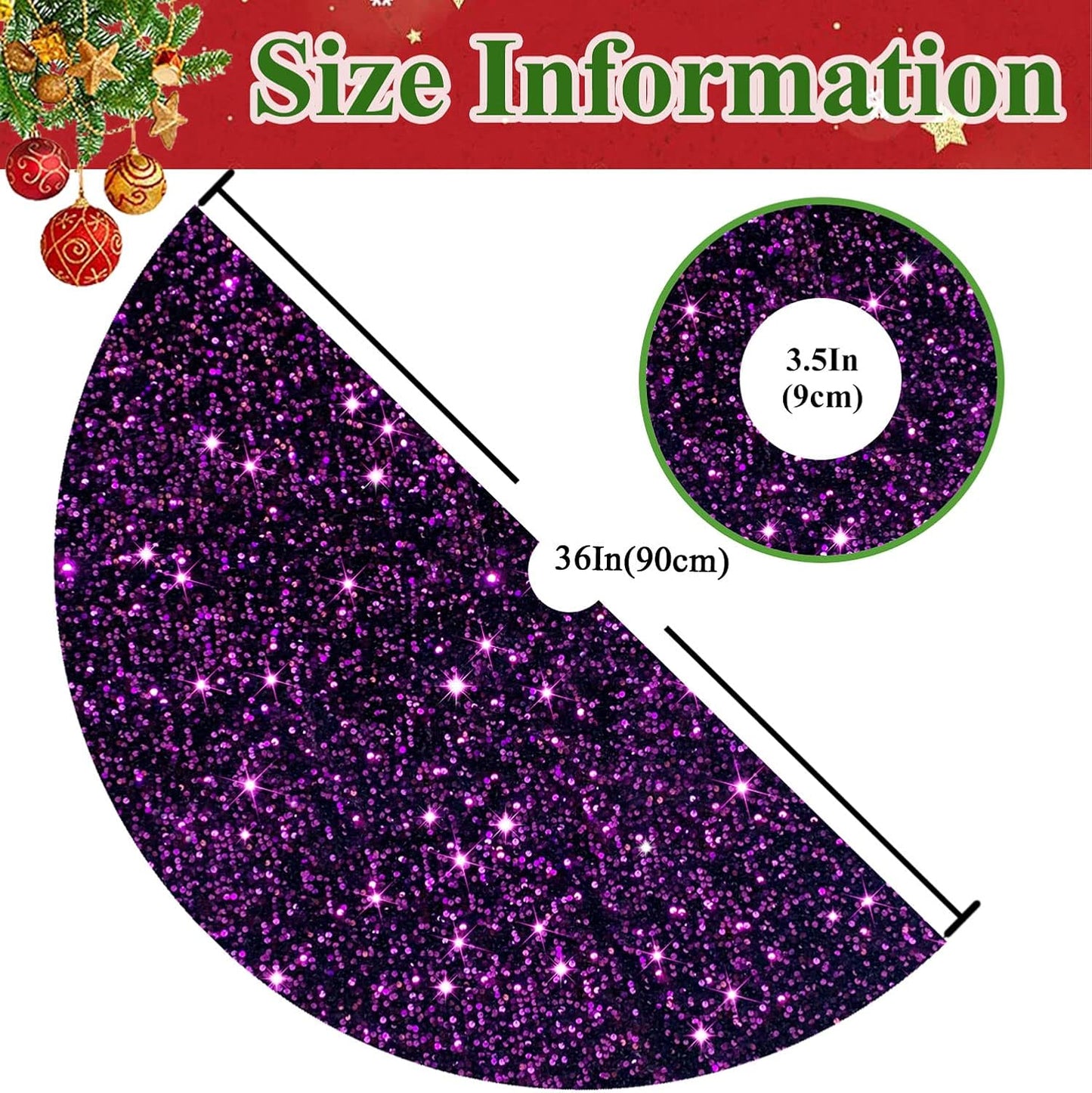 Purple Xmas Tree Skirt 36 Inch Sequins Christmas Tree Skirt Halloween Tree Skirts Velvet Xmas Tree Mat Unique Round Tree Collar Skirt Glitter Sequin Tree Cover for Christmas Halloween Party Decor