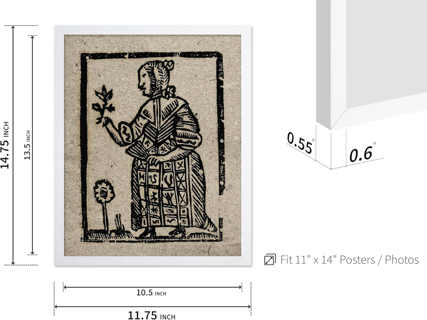 Poster Master Vintage Woodcut Poster - Retro Medieval Print - Gift for Gothic, Horror Fan - Witch Holding a Plant, Magic, Spell, Herbalist - Wall Decor for Bedroom, Dorm, 11x14 White Framed