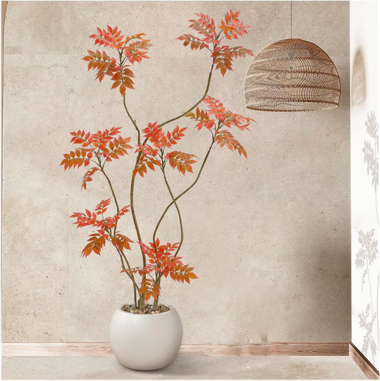 Artificial Mahonia Fortunei Tree 6ft,Tall Fake Plant Artificial Sumac Tree, Faux Plants Indoor Fake Plants Decor with Pots for Home Office Bathroom Bedroom Living Room Decorations Housewarming