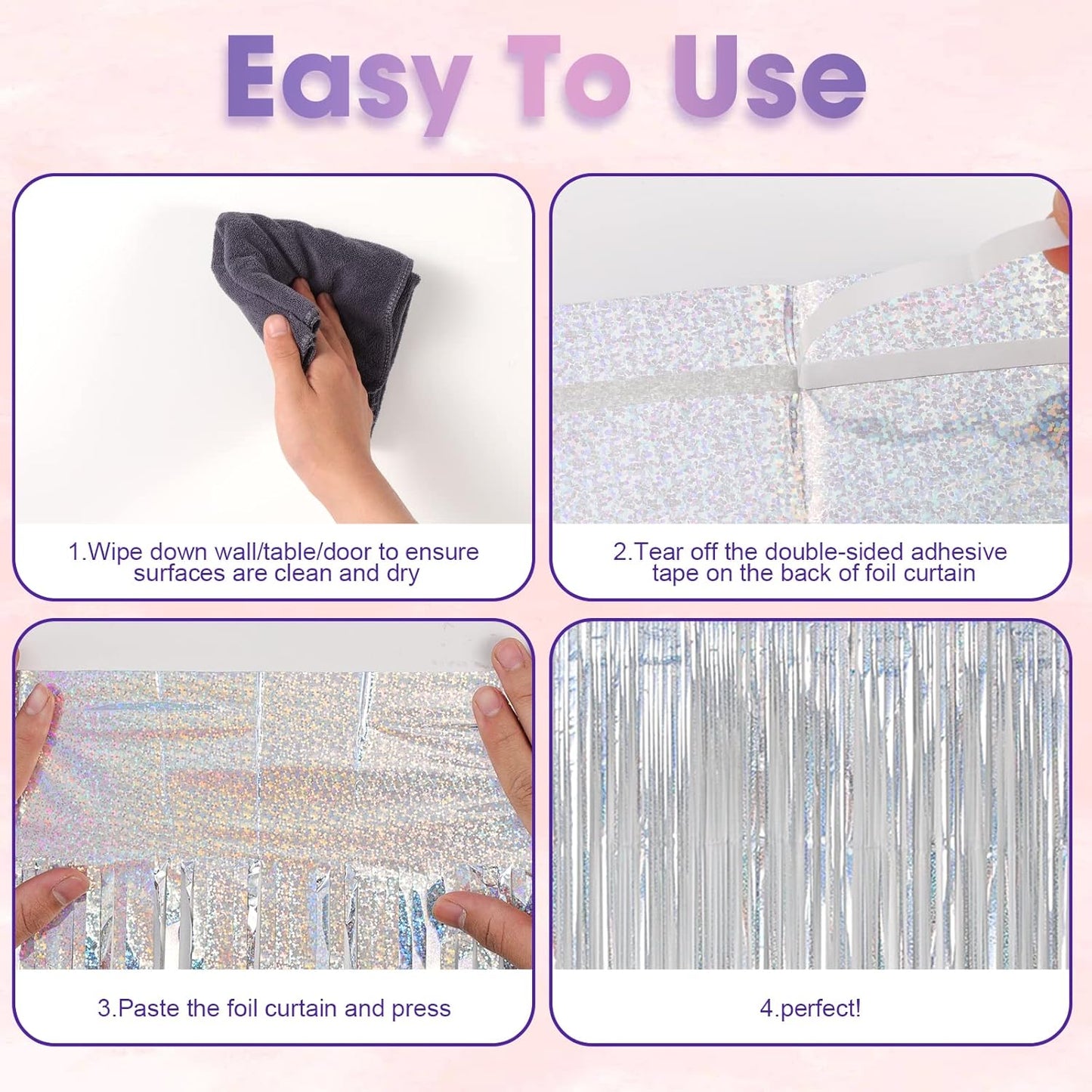 3 Pack 3.3x8.2 Feet Laser Silver Foil Fringe Backdrop Curtains, Tinsel Streamers Birthday Party Decorations, Fringe Backdrop for Graduation, Baby Shower, Gender Reveal, Disco Party