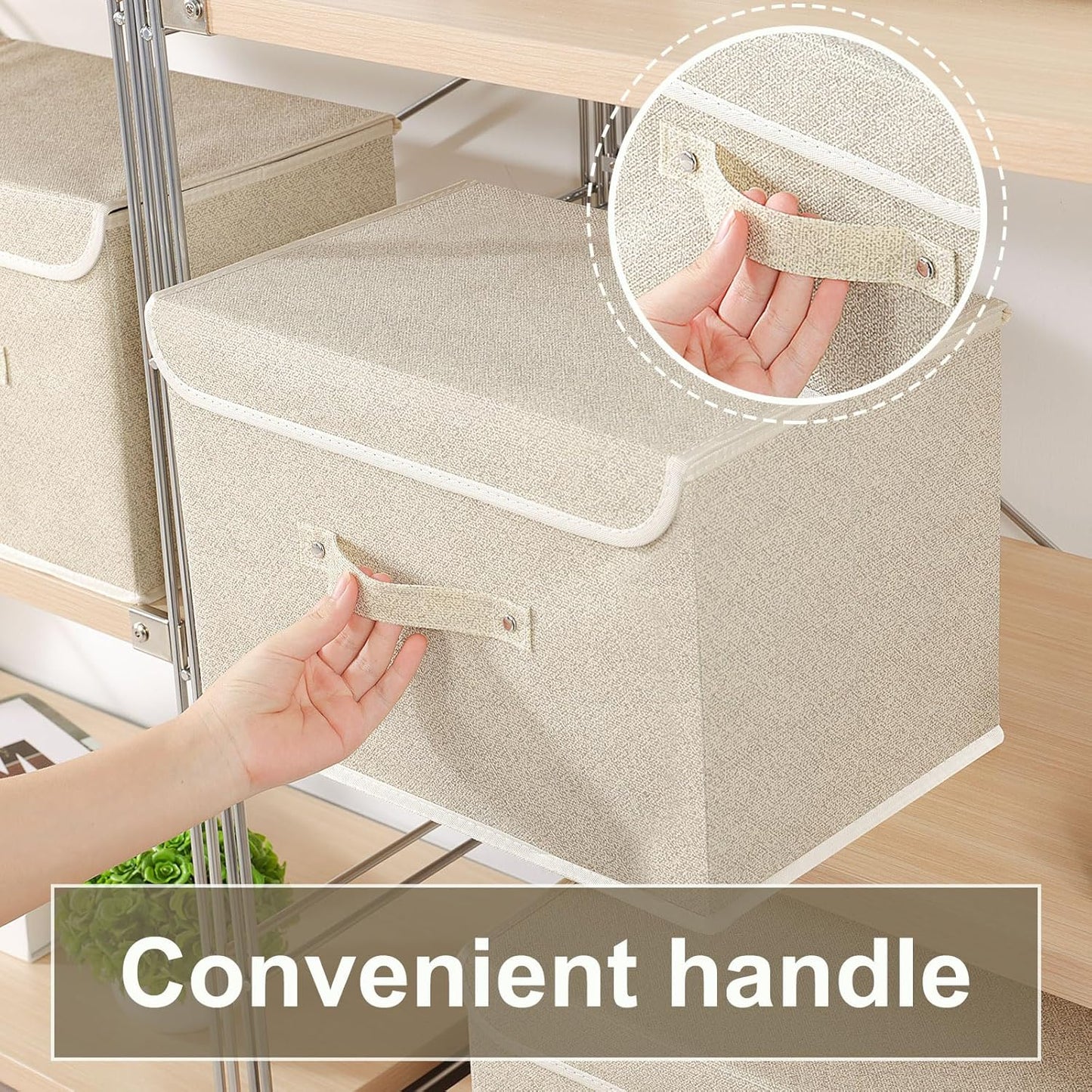 Fabric Storage Bins Cube Organizers with Flip-Top Lid and Handles,Storage Boxes for Organizing Home,Office,and Closet,Grey and Beige,3 Pack 15 x 9.8 x 9.8 in