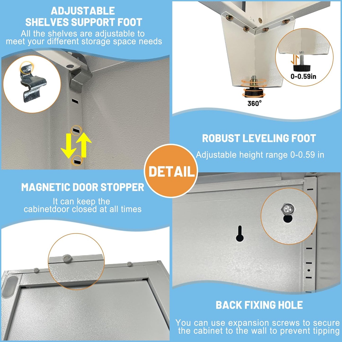 61" Balck Metal Kitchen Storage Cabinet, Kitchen Pantry Storage Cabinet with Doors and Shelves, Storage Cabinet with Adjustable Leveling Foot for Kitchen, Living Room and Dining Room