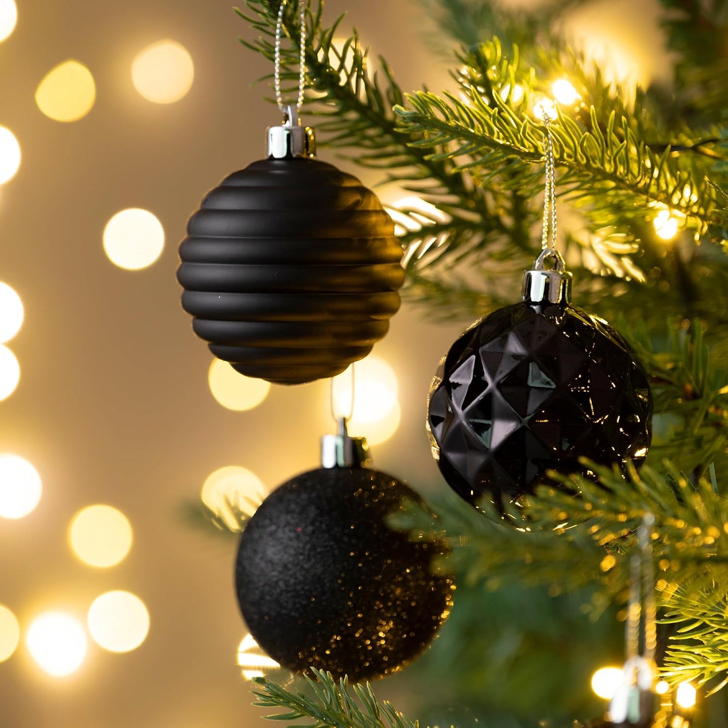 Valery Madelyn Christmas Ornaments Tree Decorations Set for Fall Halloween, 24ct Black Shatterproof Ball Ornaments, 2.36" Hanging Ornament Bulk for Xmas Holiday Party Decor