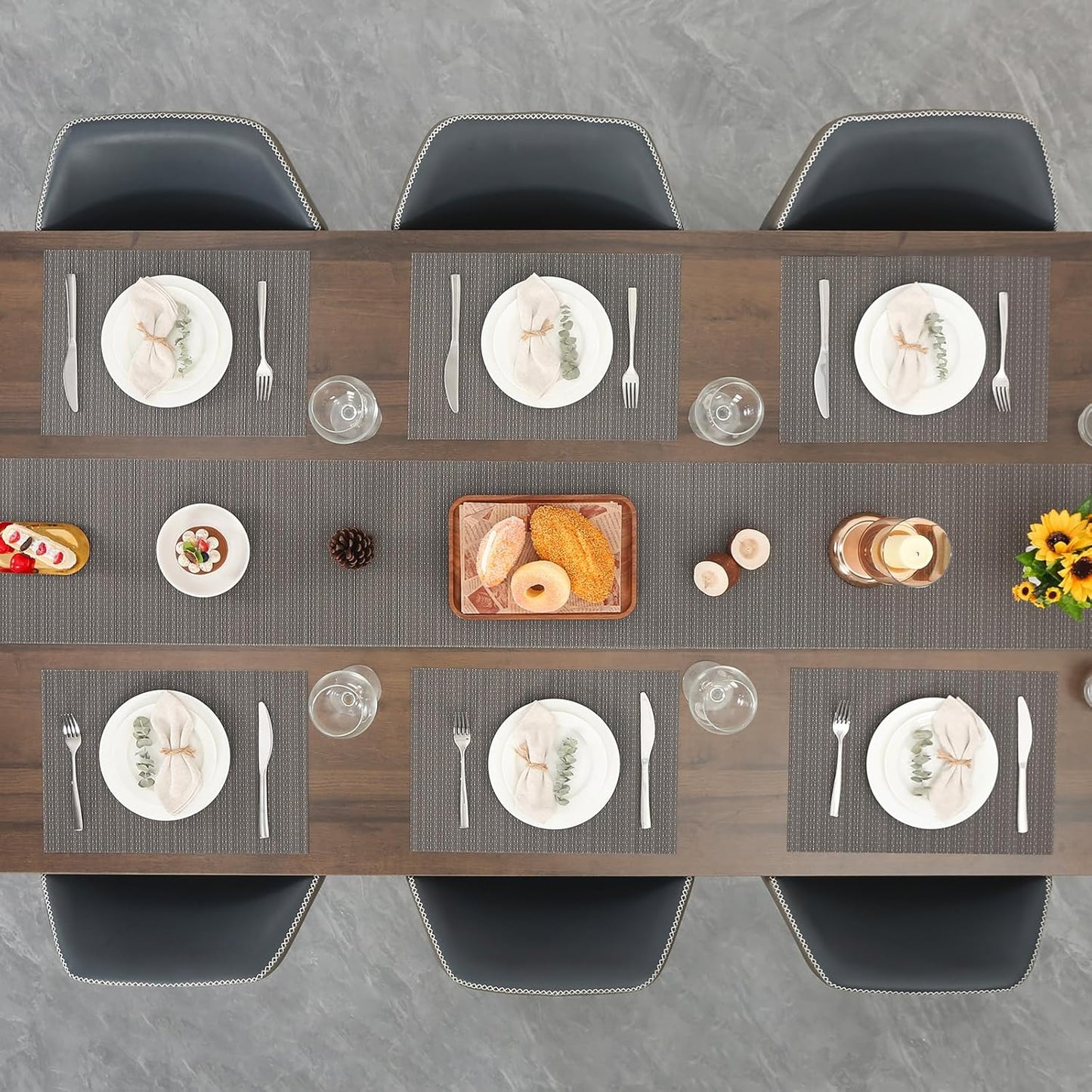 Myir JUN Placemats Set of 4, Vinyl Woven Placemats Place Mats Indoor Set of 4 Washable Table Mats Non-Slip Place mats for Dining Table (Dark Gray, Set of 4)