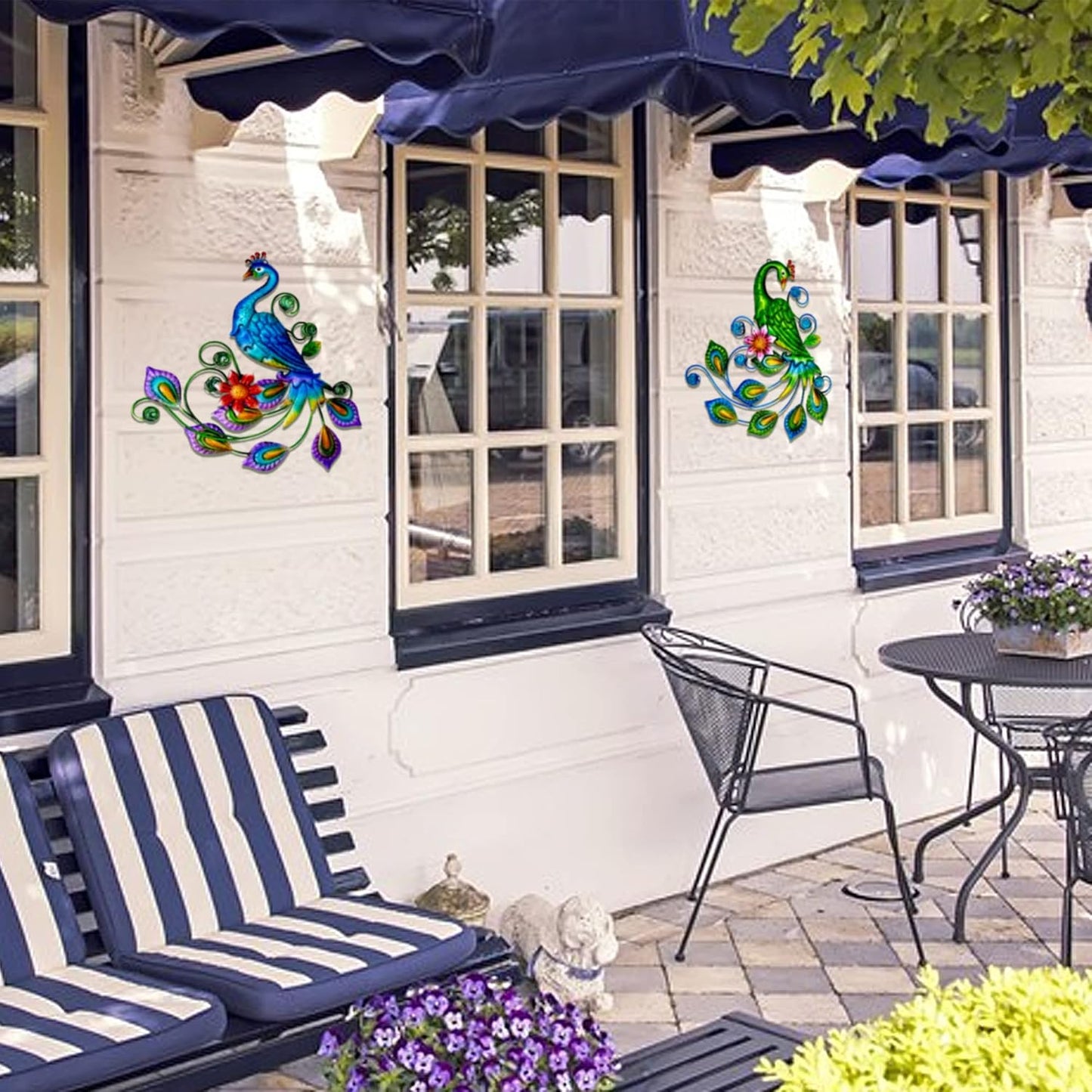 J-Fly Metal Peacock Wall Art - Tropical Outdoor Metal Bird Wall Decor - 11 Inch