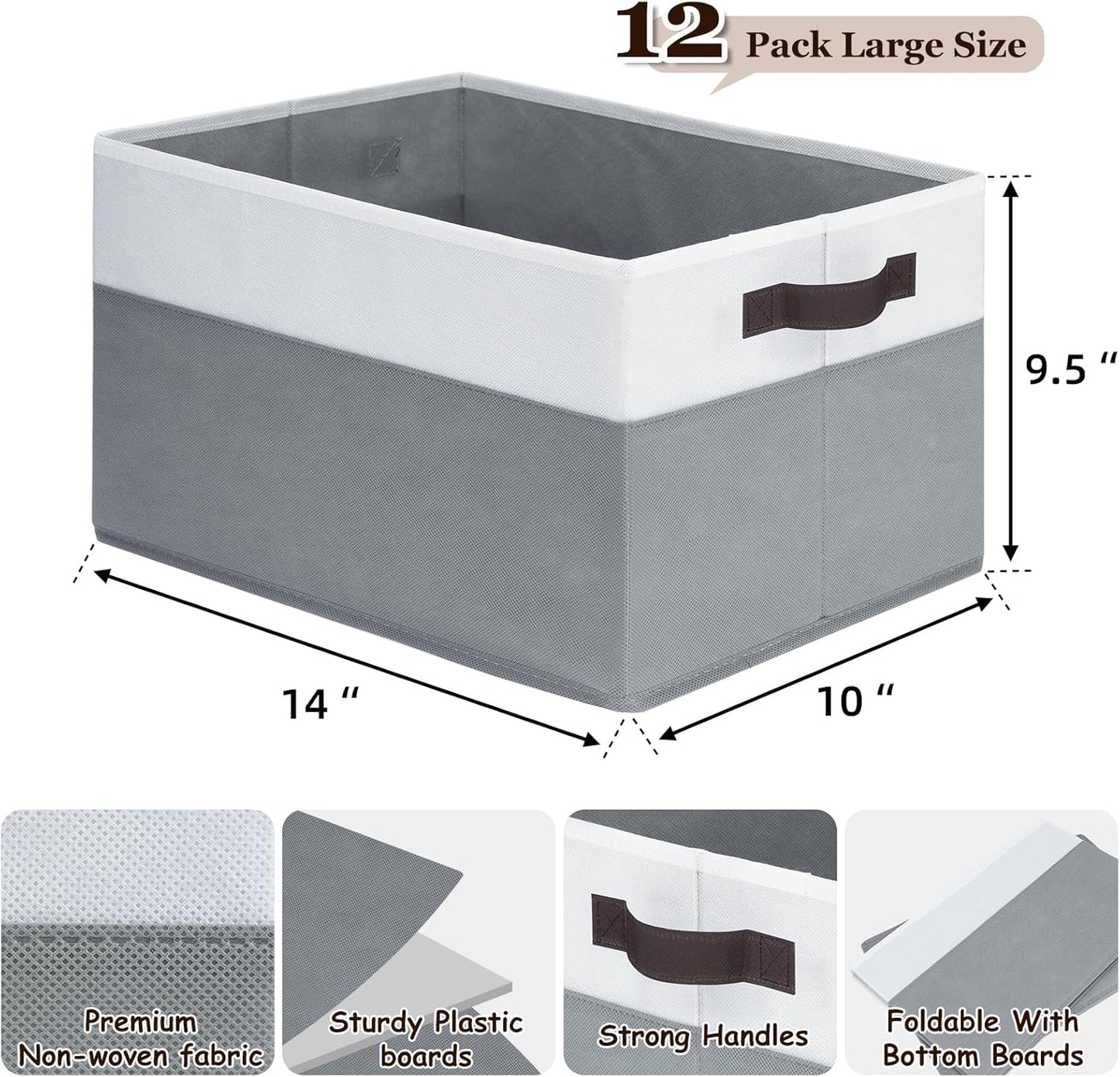 Criusia 12 Pack Large Storage Baskets for Shelves | Fabric Closet Organizers and Storage Bins with Handles for Home Organization | Decorative Collapsible Basket for Organizing Clothes Toy Nursery