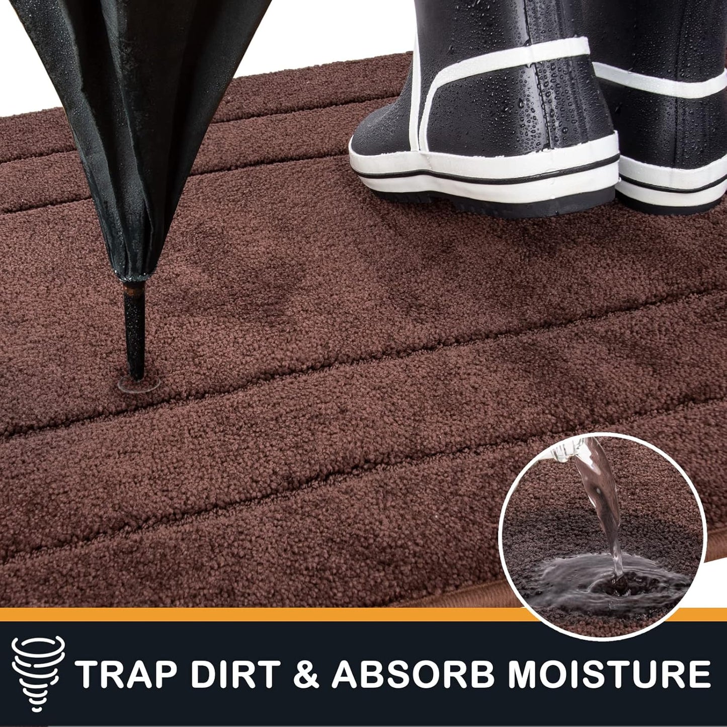 PURRUGS Dirt Trapping Door Mat 24" x 35.5", Non-Slip/Skid Machine Washable Entryway Rug, Dog Doormat, Super Absorbent Welcome Mat for Muddy Wet Shoes and Paws, Brown