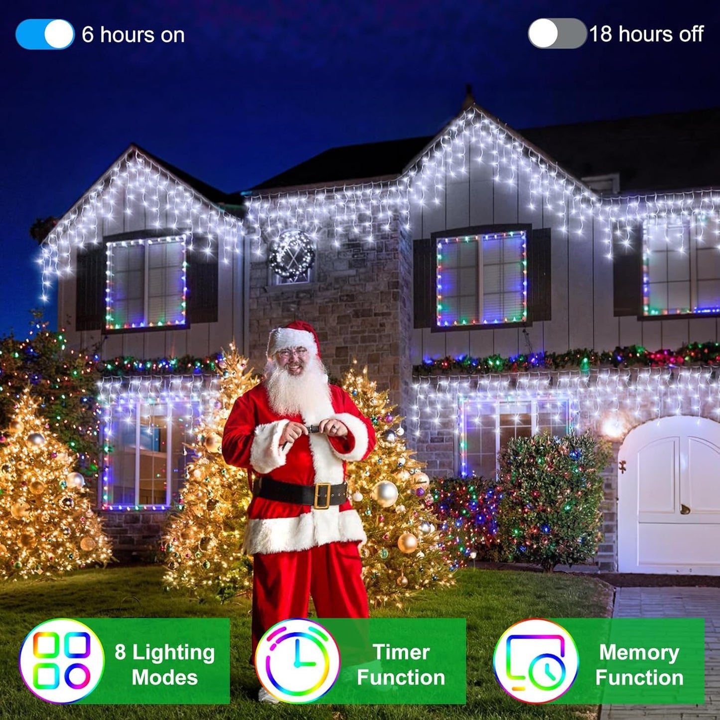 792 LED Christma Lights with 176 Drops, 82ft Outdoor Hanging lights with 8 Modes & Timer Memory, Outsite Waterproof Curtain String Lights for Front House Fence Tree Holiday Decorations Cool White