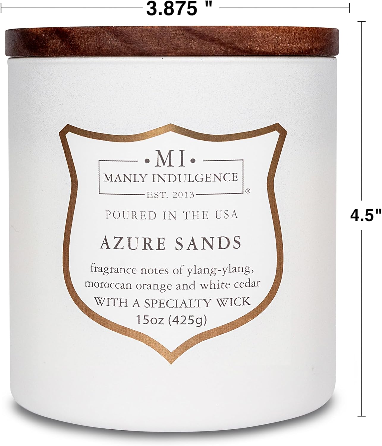 Manly Indulgence Azure Sands Scented Candles for Men, 15 oz Wooden Wick, Premium Soy Blend Wax, 60H Burn, Candles for Home Scented - Made in The USA