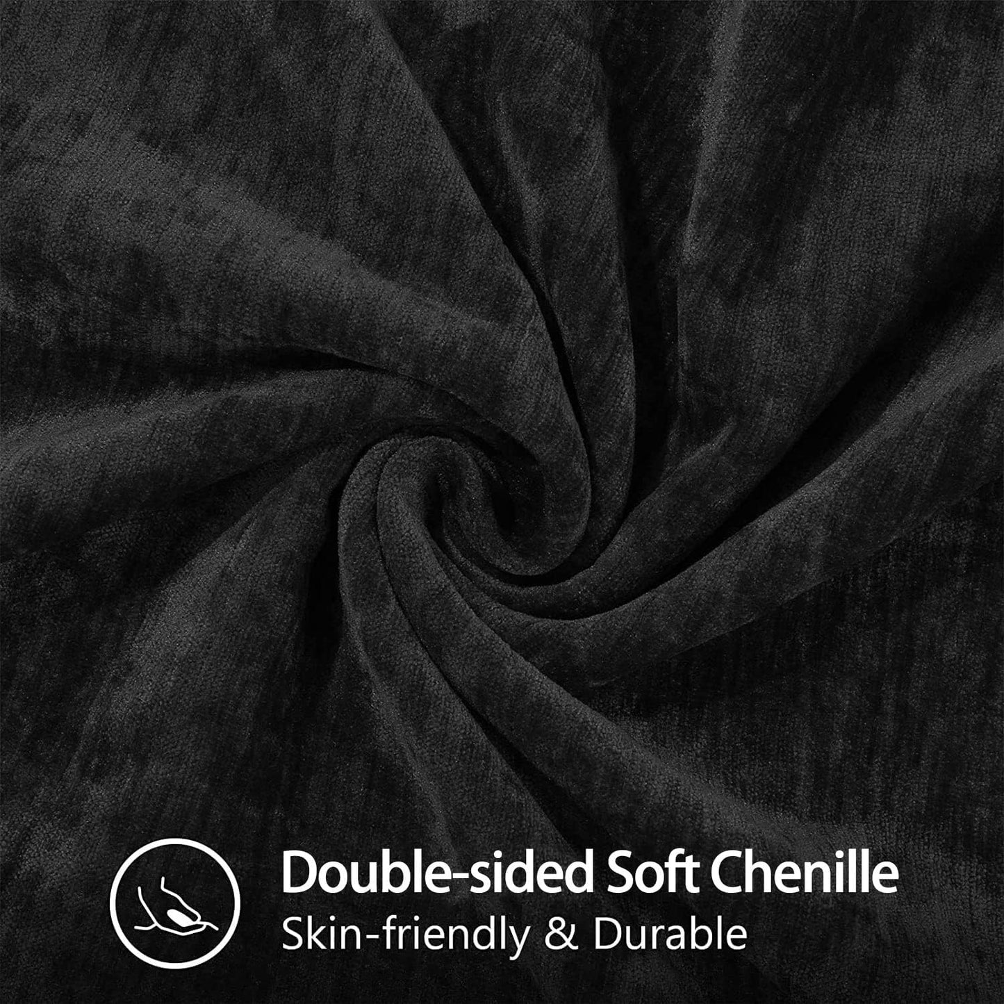 decorUhome Chenille Soft Throw Pillow Covers 22x22 Set of 2, Farmhouse Velvet Neutral Decorative Euro Pillow Covers with Stitched Edge for Couch Sofa Bed Home Decor, Black