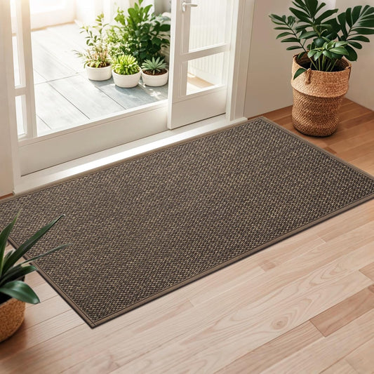 LEKEEPGO Door Mat 24"x47", Non Slip Door Mat Indoor Entrance, Rubber Backing Front Indoor Door mat Washable Absorbent Low-Profile Entryway Entry Resist Dirt Inside Door Mats, Brown