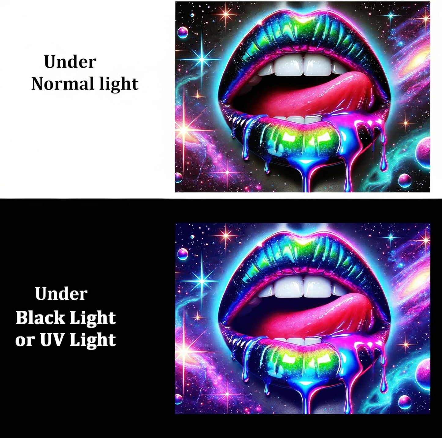 BlissYard Blacklight Tapestry UV Reactive Tapestry Wall Hanging 78x59 Inches Cosmic Rainbow Lips Wall Hanging, Fluorescent Art Decoration for Bedroom, Living Room, and Parties