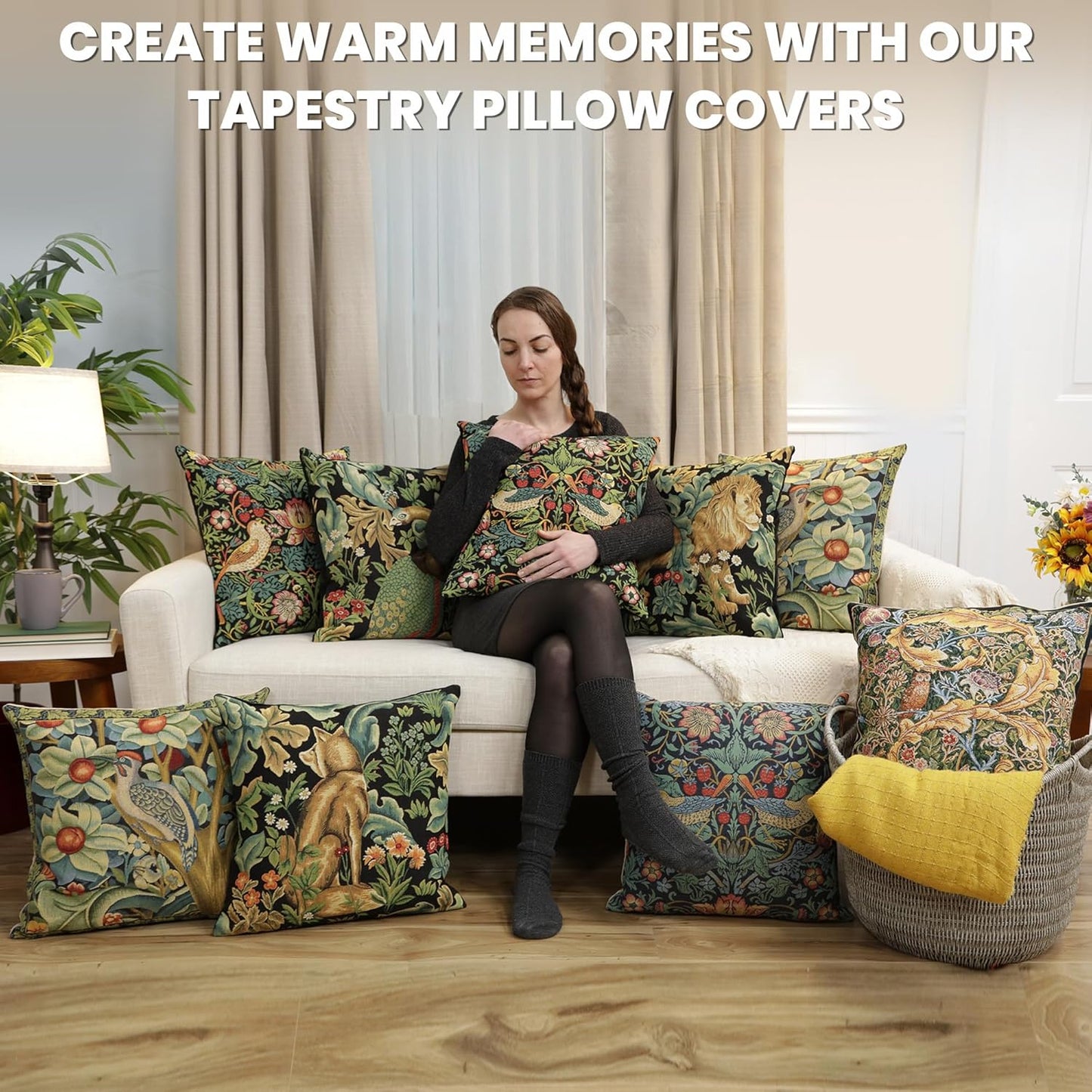 Charlotte Home Furnishings Throw Pillow Covers, Decorative Boho Pillow Covers for Couch, Living Room, Black Strawberry Square Cushion Cases 18x18 in, European Cotton Jacquard Woven, Cozy Bedroom Decor