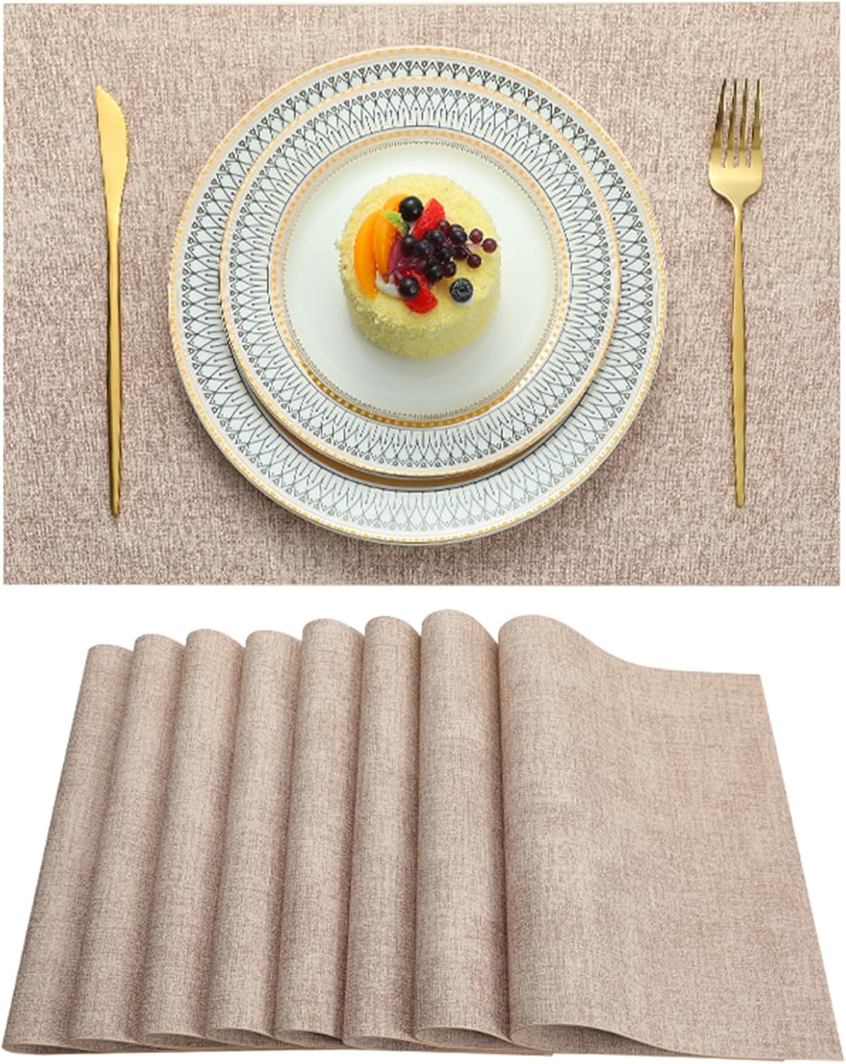 Placemats Set of 8 Washable Heat Resistant Place Mats PVC Woven Dining Table Mat Pink 8pcs