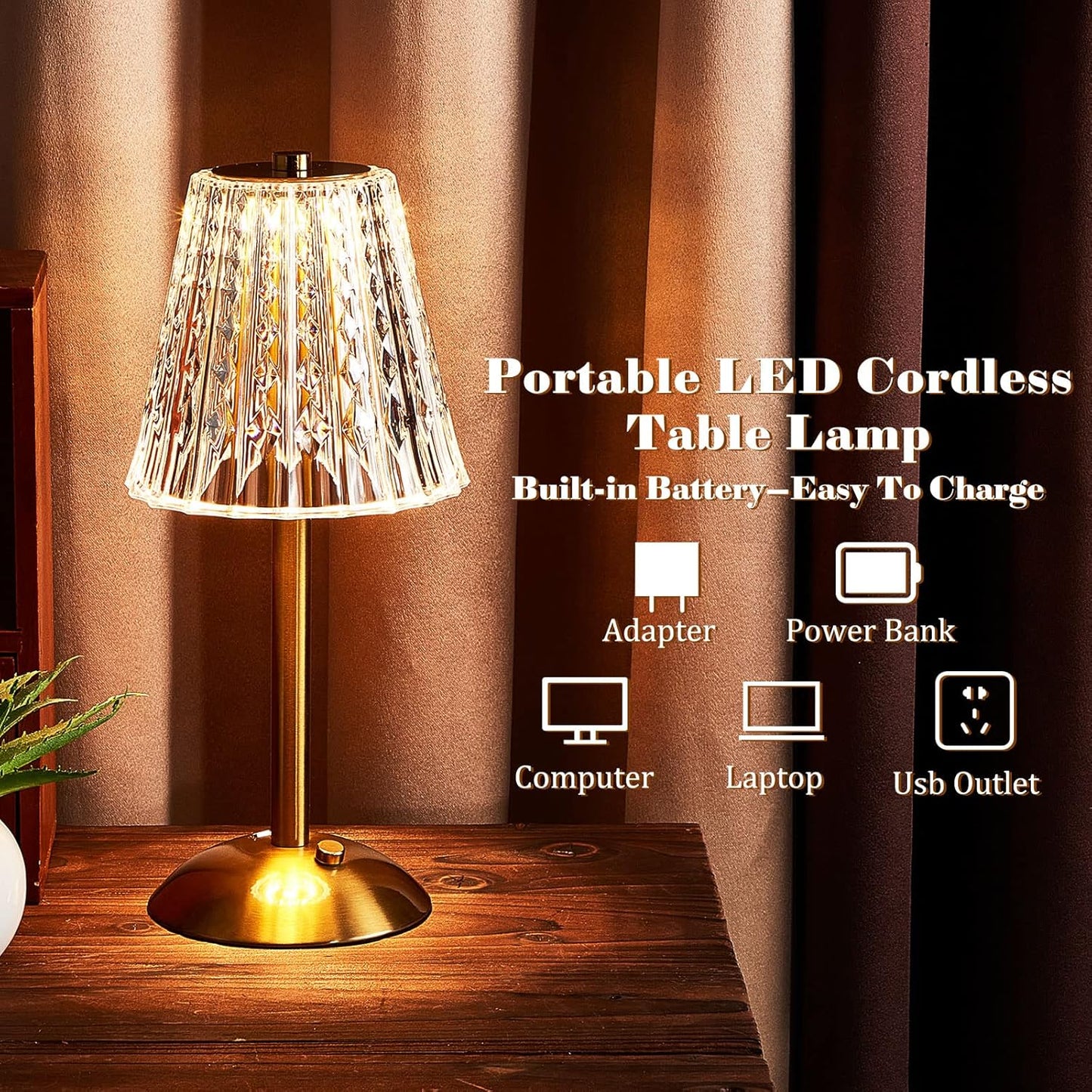 Liliful 1 Pcs LED Portable Cordless Table Lamp Touch Battery Operated Rechargeable Desk Lamp 3 Color Dimmable for Bedroom Living Room Dining (Classic Style,Gold)
