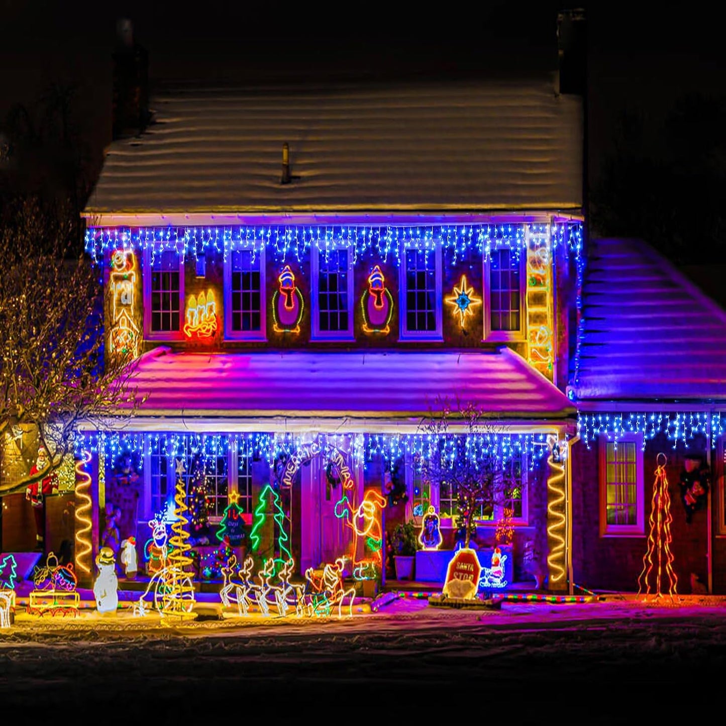 99ft Icicle Lights for Outside, Blue Christmas Lights Outdoor Indoor, 1216 LED Twinkle String Light with 228 Drops Short Curtain Lights for Thanksgiving Room Home Wall Bedroom Window Tree Decorations