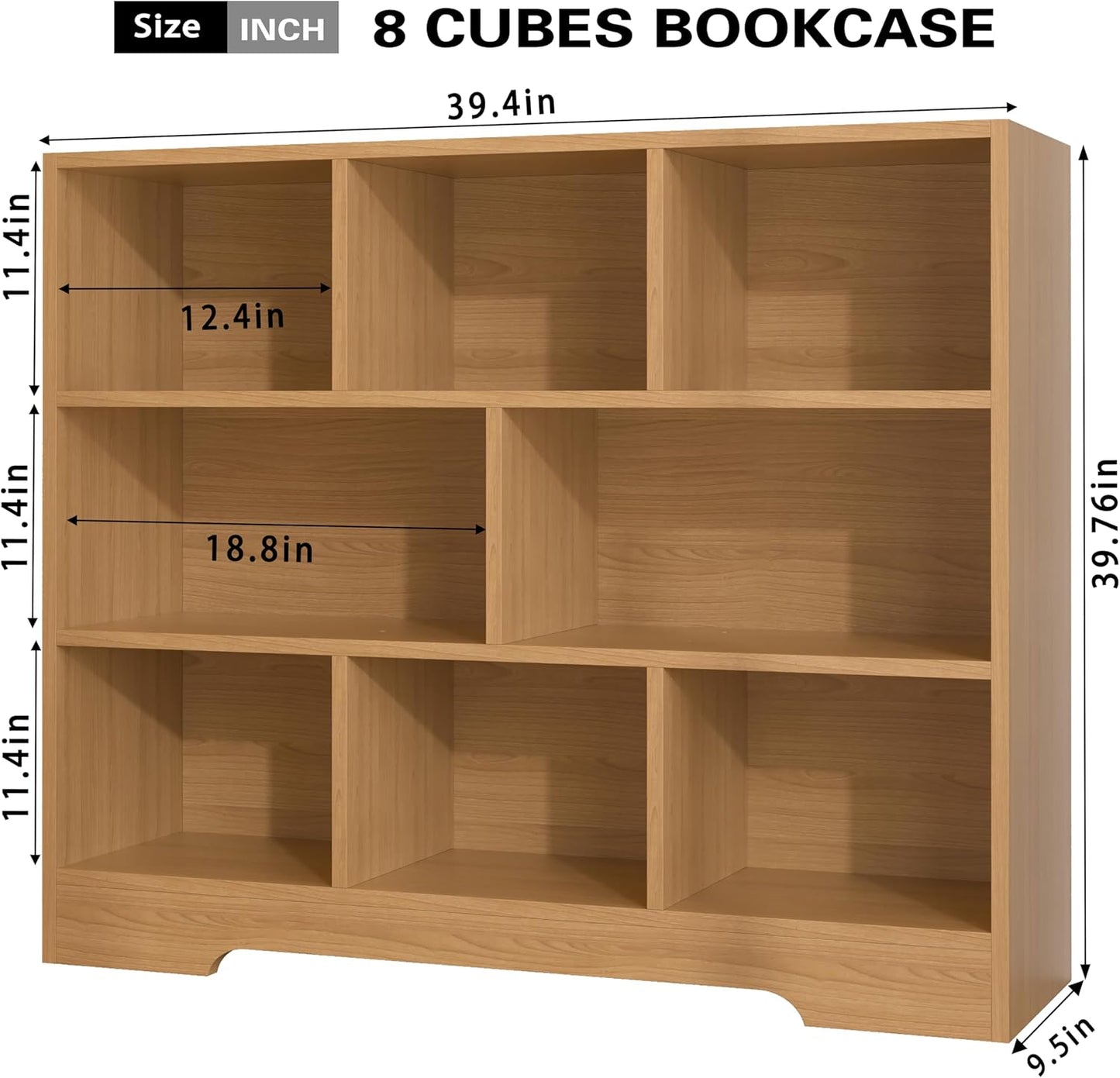 Book Shelf Set of 2, 8 Cubes Storage Organizer, 3-Tier Open Shelf Wooden Bookcase, Freestanding Wooden Bookshelf Cube Shelf for Bedroom, Living Room, Home Office