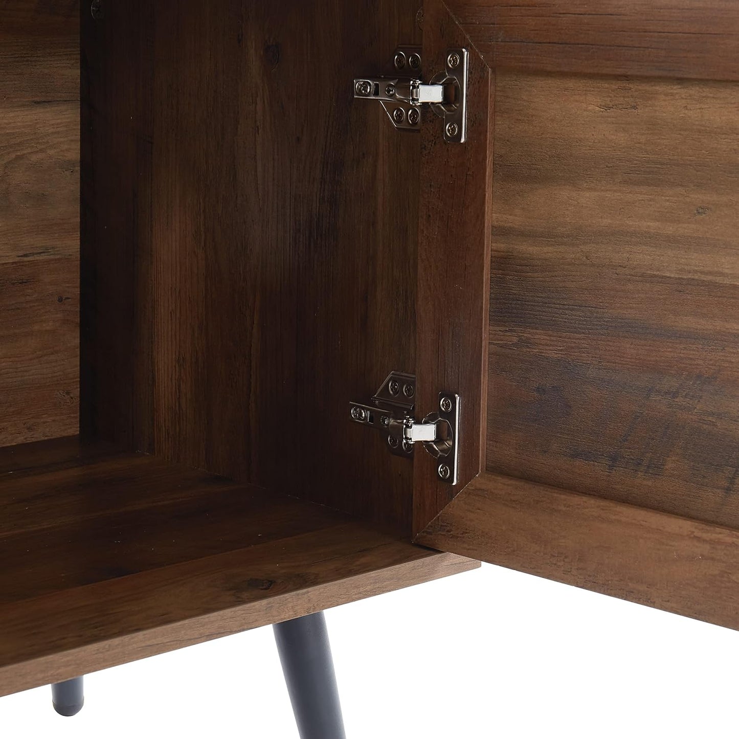 Mid Century Wooden TV Stand Entertainment Console with Open Shelving and 2 Cabinets for Televisions up to 65 Inches(Rustic Oak)