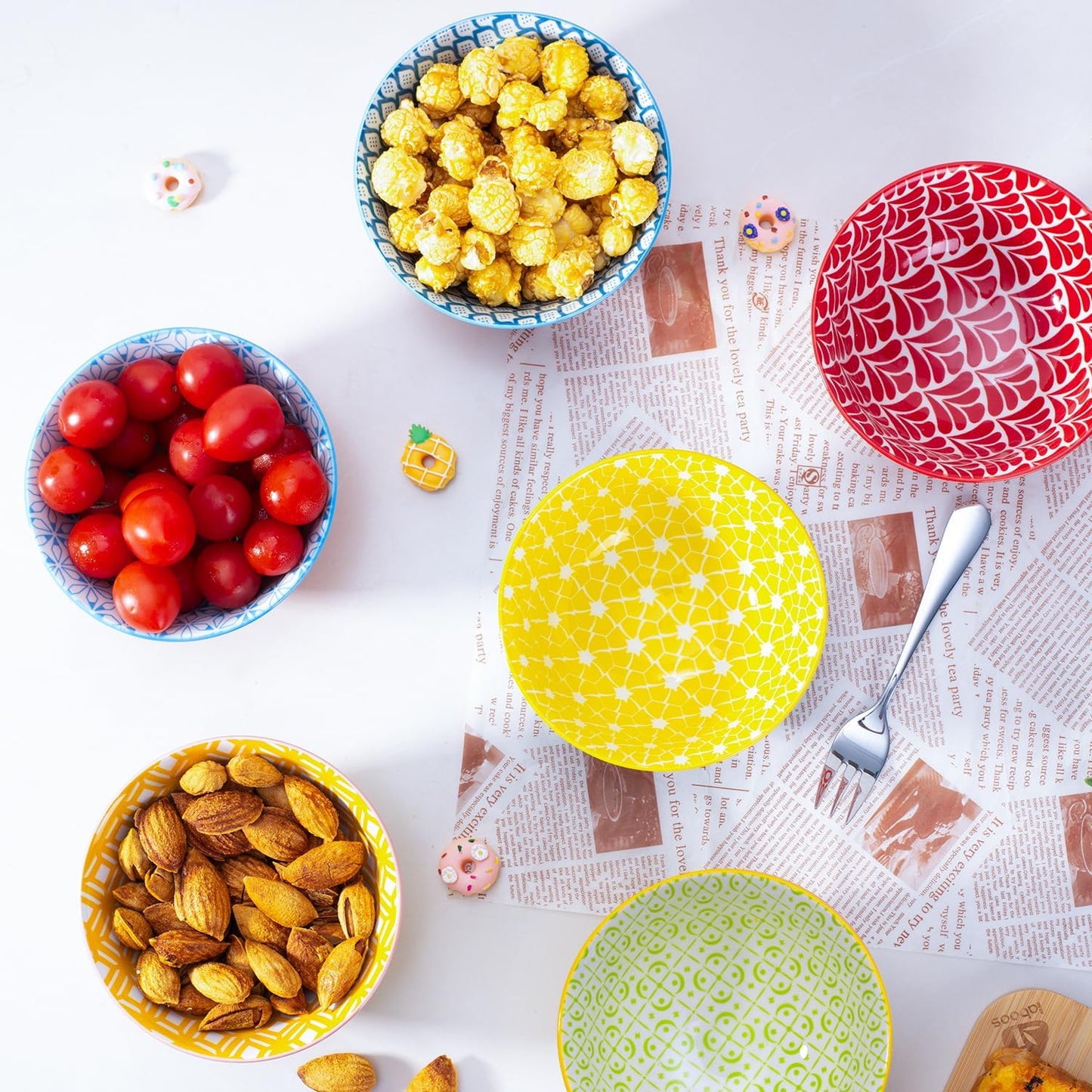 Colorful Ceramic Bowls 10oz, 4.7in small cereal bowl Set of 6 for ice cream, Dessert, Porcelain bowl for Dipping, Sauce, Dishwasher/Microwave safe