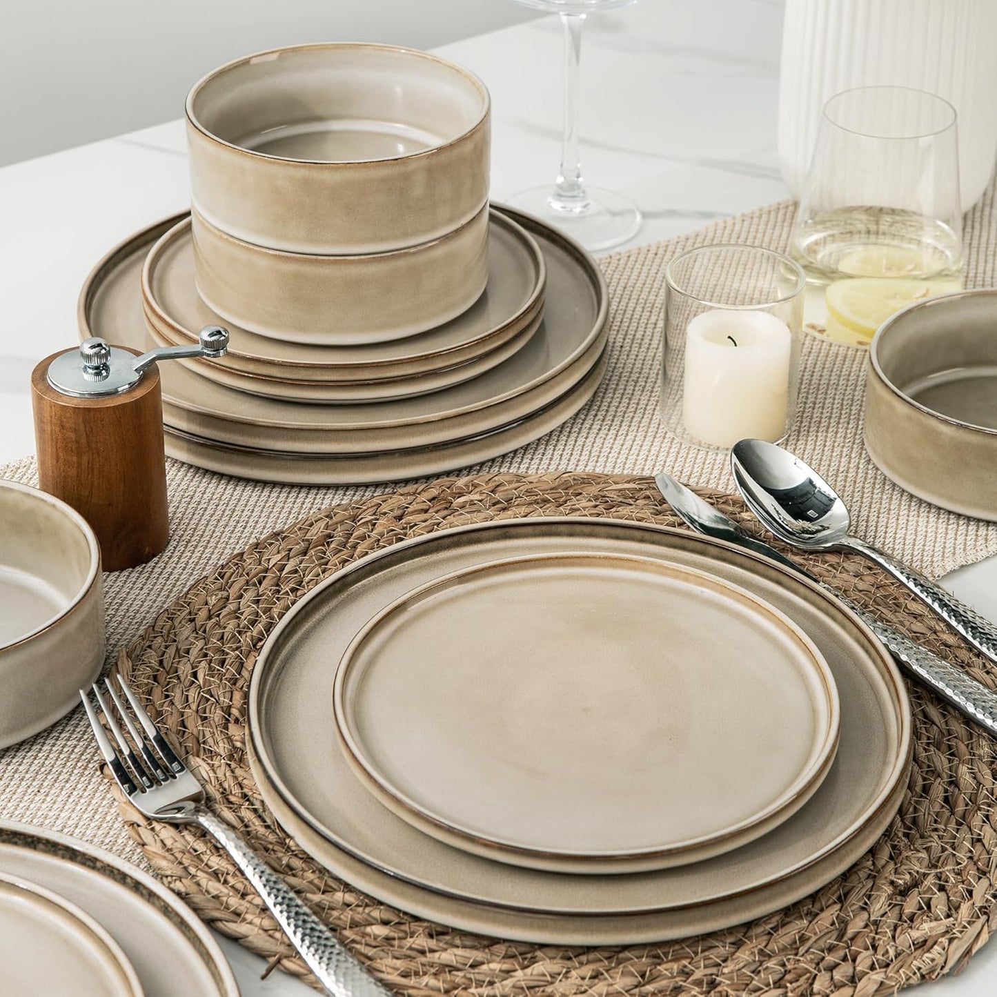 AmorArc Ceramic Dinnerware Sets, Handmade Reactive Glaze Stoneware Plates and Bowls Sets,Highly Chip and Crack Resistant | Dishwasher & Microwave Safe Dishes Set, Service for 4 (12pc)