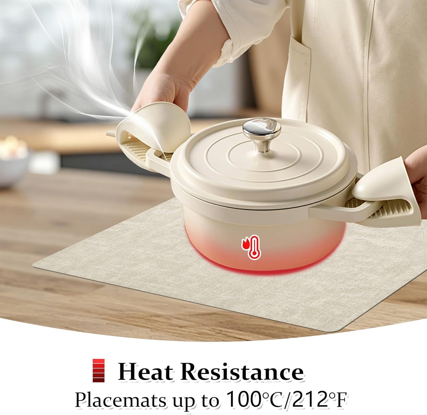 FROMHEART Faux Leather Placemats Set of 6–Waterproof,Heat/Oil Stain-Resistant PU Table Mat–Reversible,Non-Slip,Easy to Clean Place Mats for Kitchen,Dining,Indoor/Outdoor,(Beige,11.8" x 17")