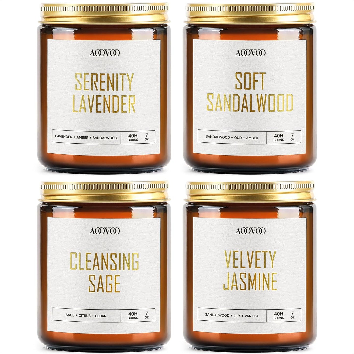 AOOVOO Candle Set - 4PC Scented Candles, 28 oz Soy Candles, Soy Candle for Home Scented, Lavender/Sandalwood/Jasmine/Sage