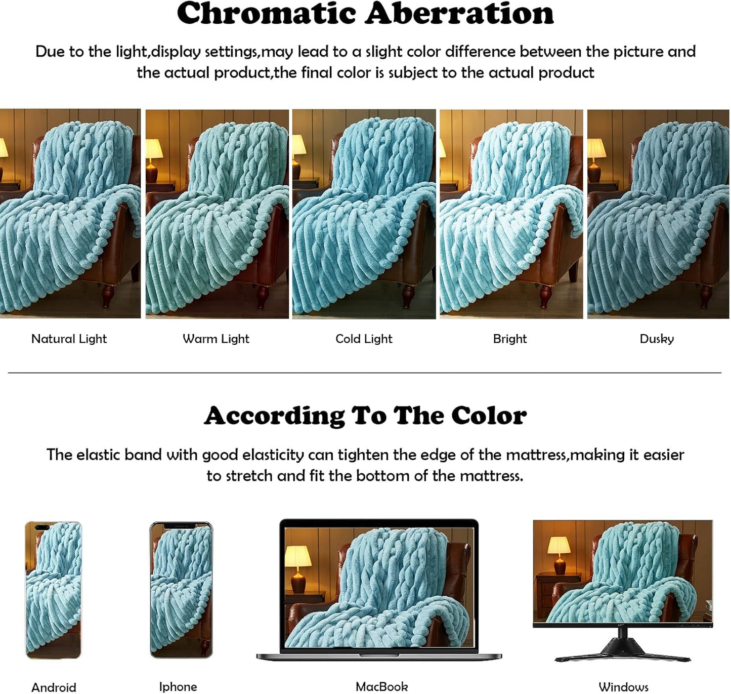 NEWCOSPLAY Faux Fur Throw Blanket Blue 3D Ribbed Plush Thick Warm Blanket for Couch Sofa Bed 850GSM (Blue Ribbed, Throw(50"x60"))