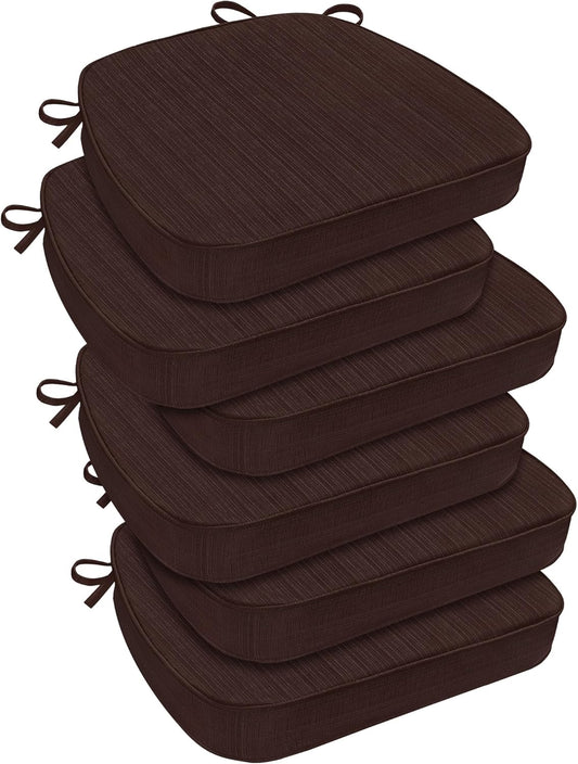 downluxe Chair Cushions for Dining Chairs, Waterproof Kitchen Chair Pads, Non-Slip Dining Seat Cushion with Ties, 17" x 16" x 2.5", Brown, 6 Pack