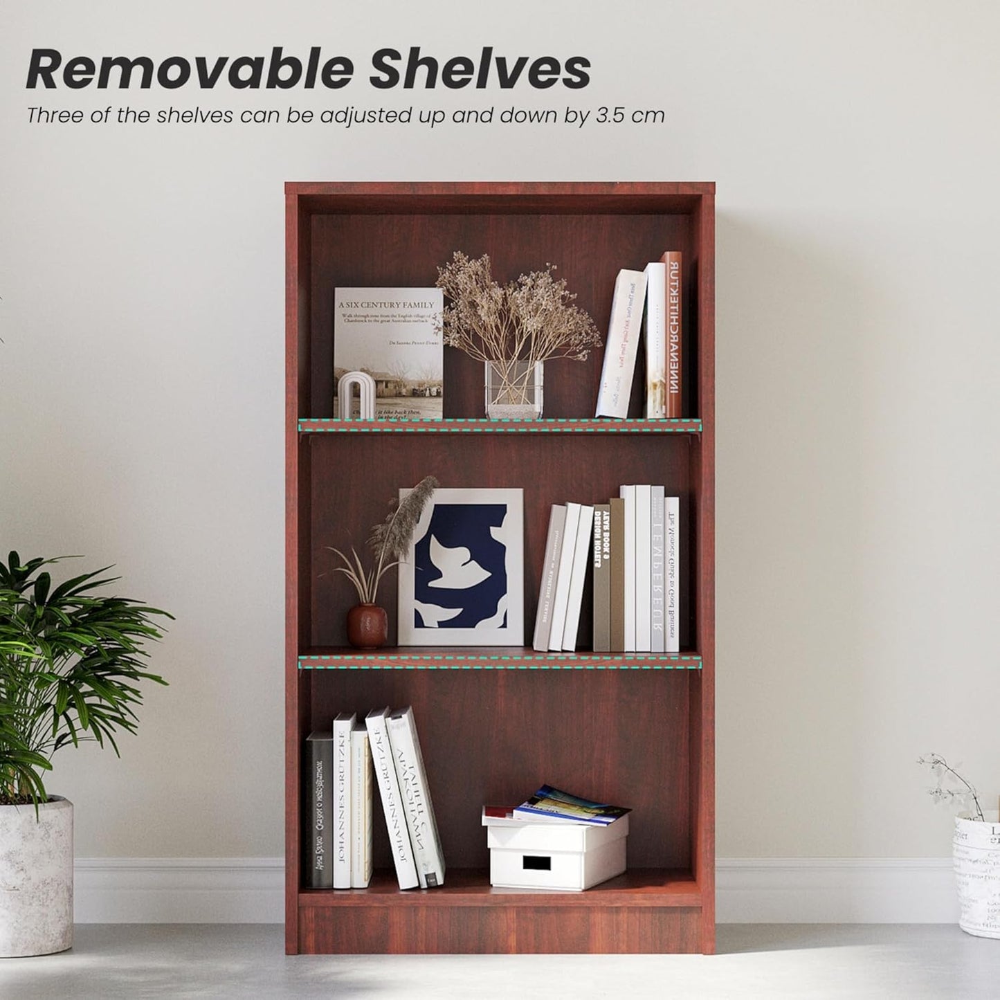 Bookshelf, Open Modern Bookshelf, 3 Shelf Bookcase with Freestanding Display Storage, Wooden Book Shelf for Bedroom, Living Room, Dinning Room, Office, Brown