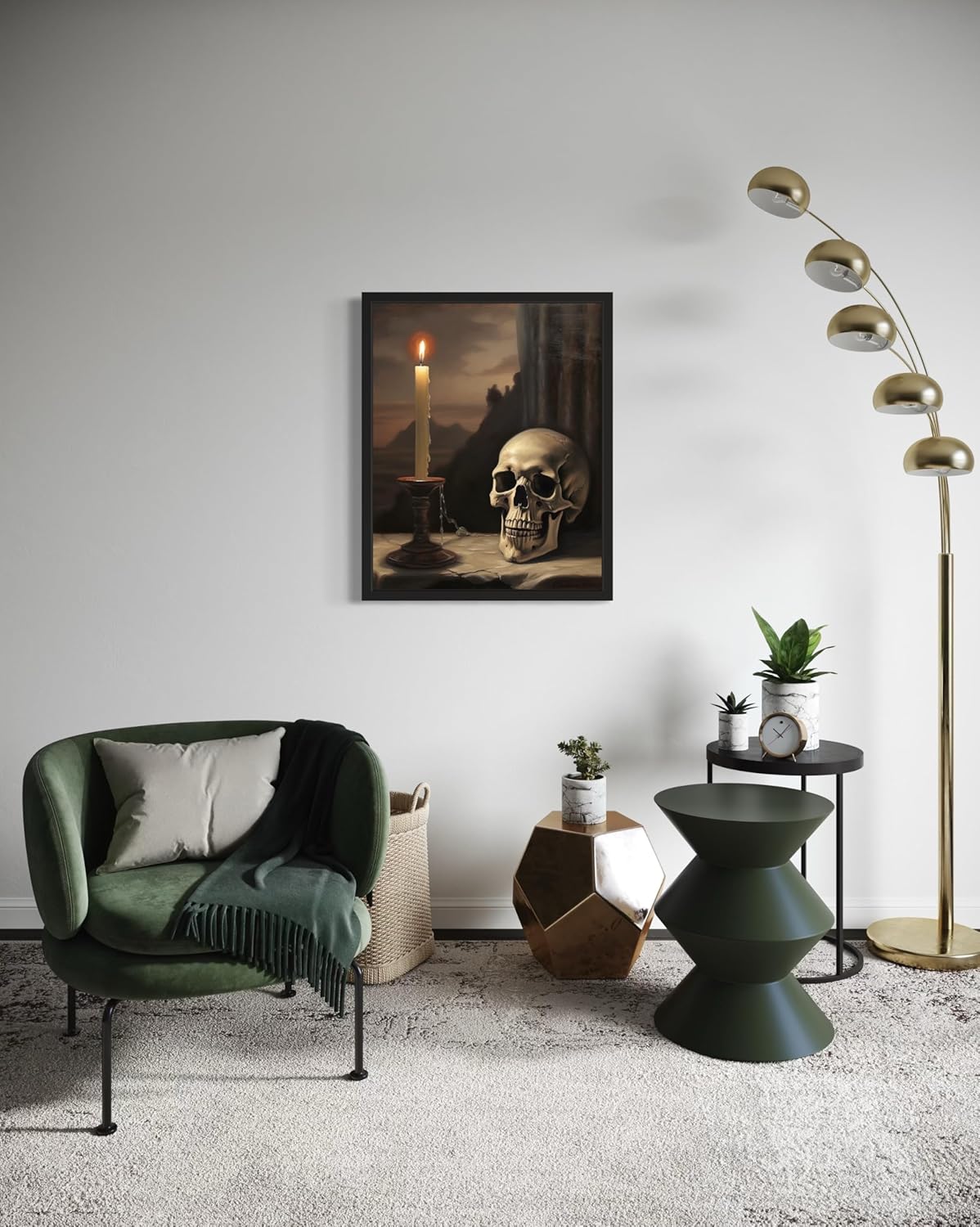 Skull and Candle Poster Art Print, Halloween Scary Vintage Wall Art Academia Spooky Painting Decoration for Horror Prints, Gothic Posters Bedroom Decor 89 (Skull and Candle, 16 x 20 inches, Black Frame)