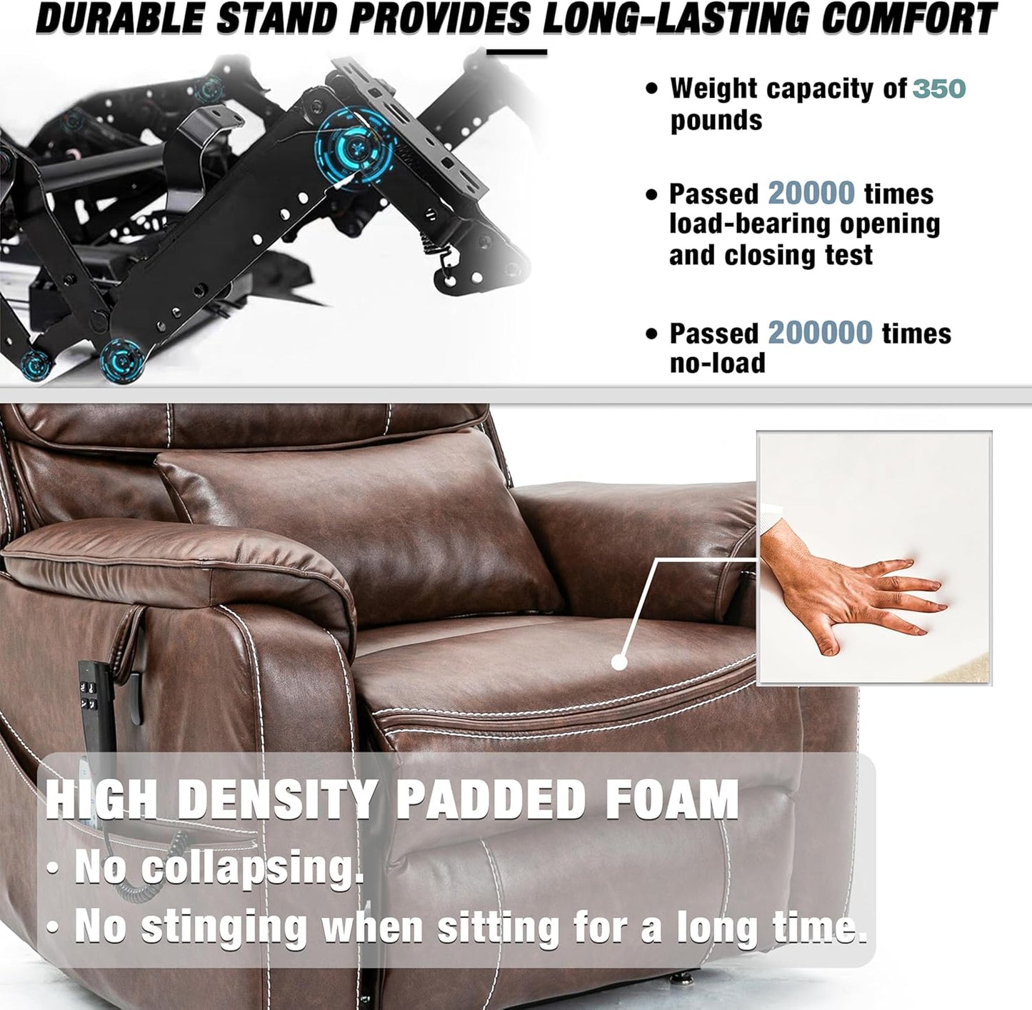 Lazy Boy Recliner Chair with Heating, Power Lift Recliner Chair for Elderly with Folding Tablet, Lay Flat Recliner with Dual Motor Adjustable Backrest and Leg Rests, Leather Brown1, RXX-028