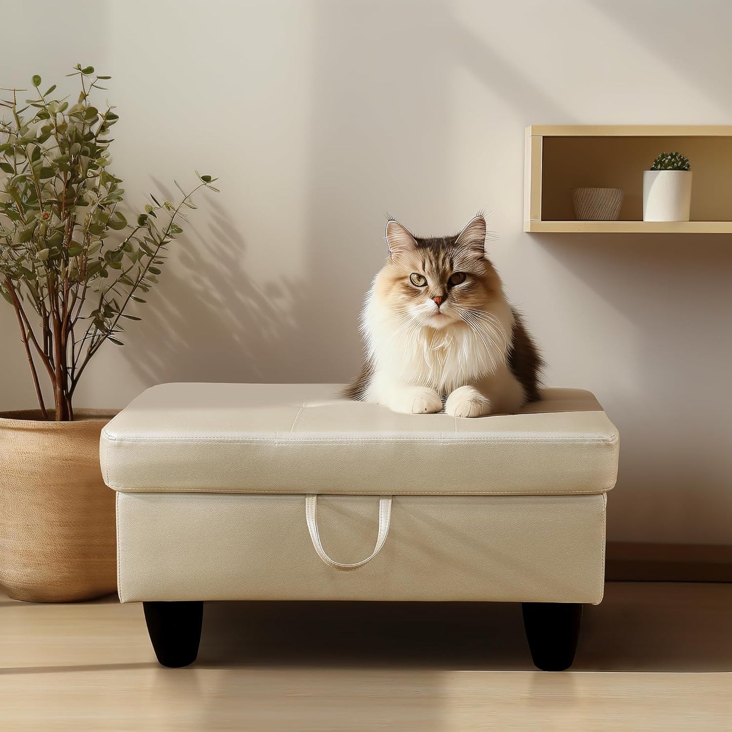 Ottoman Rectangular Storage Ottoman Bench, Faux Leather Footrest, Coffee Table, Stool Footstool with Hinged Lid for Living Room, Bedroom, Entryway, White, 28.5"x19"x17.5"