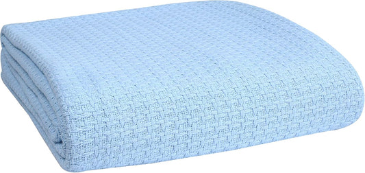 Elvana Home 100% Cotton Bed Blanket, Breathable Bed Blanket King Size, Cotton Thermal Blankets King, Perfect for Layering Any Bed for All Season, Light Blue