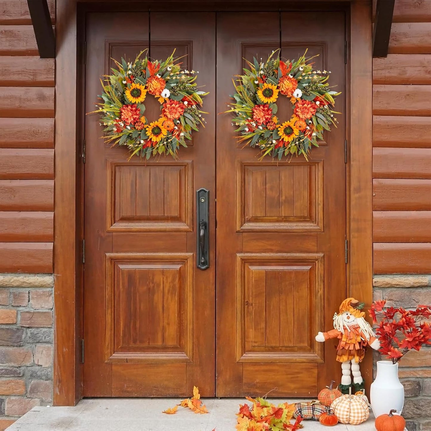 Fall Wreaths for Front Door 24 Inch Fall Wreath with Pumpkins, Sunflowers & Berries – Outdoor Autumn Wreath for Porch, Thanksgiving, Halloween & Harvest Decor
